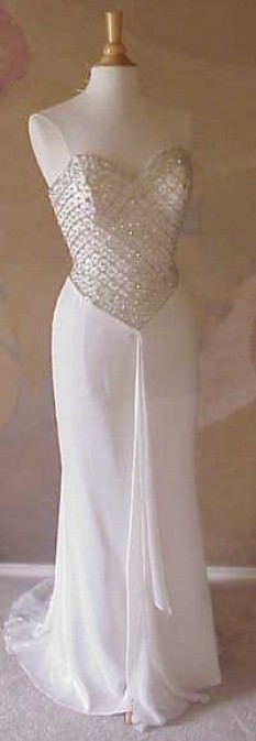 Darius Cordell strapless white crystal beaded evening gown