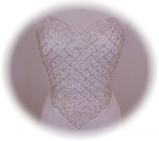 Darius Cordell strapless white crystal beaded evening gown