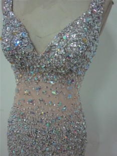 Darius Cordell - swarovski crystal beaded nude evening gown