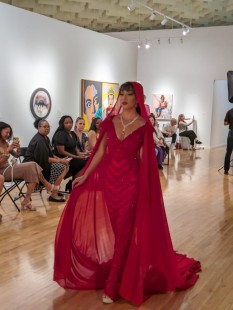 Mrs Red Fully Beaded Gown with Hooded Cape