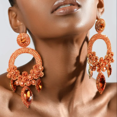 Coral Round Chandelier Pageant Earrings