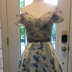 Blue and White Floral Evening gown