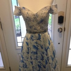 Blue and White Floral Evening gown