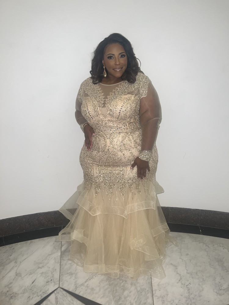 green emerald velvet dress Meline Plus Size Gold Champagne Cocktail Dress– Hello Curve