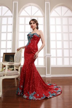  Darius Cordell - Red n Blue strapless sequin pageant gown