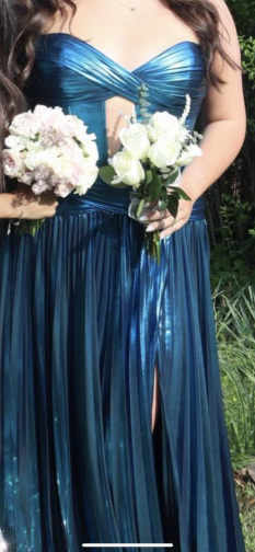 Sherri Hill 56405 Sweetheart Neckline A-Line Peacock Metallic Evening Gown