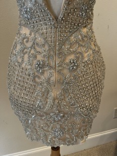 DARIUS CORDELL - halter collar cocktail dress with rhinestones & crystal beading