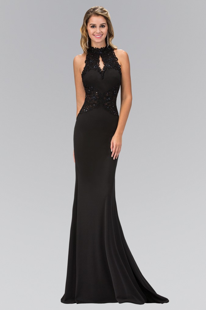 High Neck Lace Embellished Open Back by gls collective - Pageant Planet